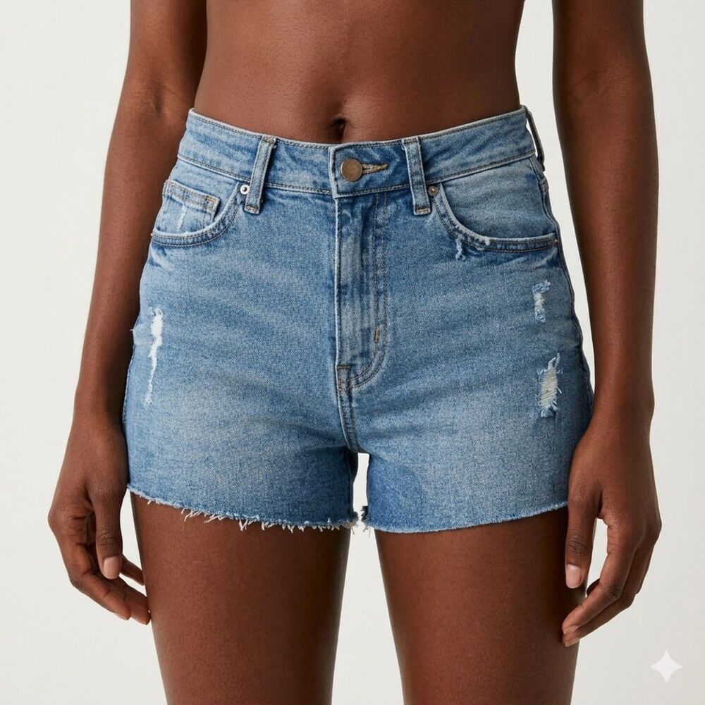 H&M Denim Jean Shorts Womens 4 Blue Cutoff Medium Wash Distressed Summer